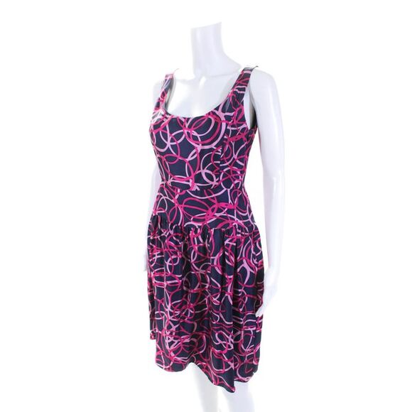 Cynthia Cynthia Steffe Womens Sleeveless Abstract Silk Dress Navy Pink Size 2 - Picture 2 of 7
